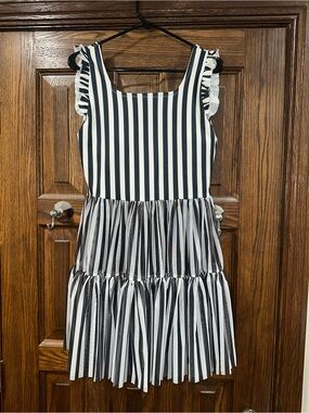 Womens Made by Molly  Black and White Striped Ruffle Tiered Dress